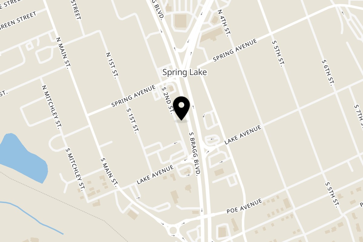 Map showing the location of Armored Tacos and Grill Mexican Restaurant Spring-Lake NC on 110 S Bragg Blvd in Spring Lake